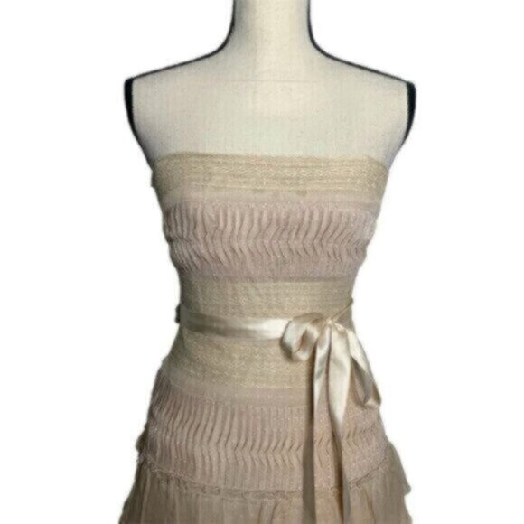 BCBGMaxAzria Elegant Strapless Feather-Trimmed Cocktail Dress - Picture 6 of 13